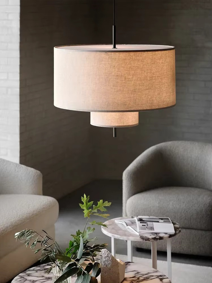 Sandyha Pendelleuchte aus Stoff und Metall im modernen Design für Wohnzimmer, Esszimmer oder Schlafzimmer, Farbe: Beige oder Schwarz - Bild 2