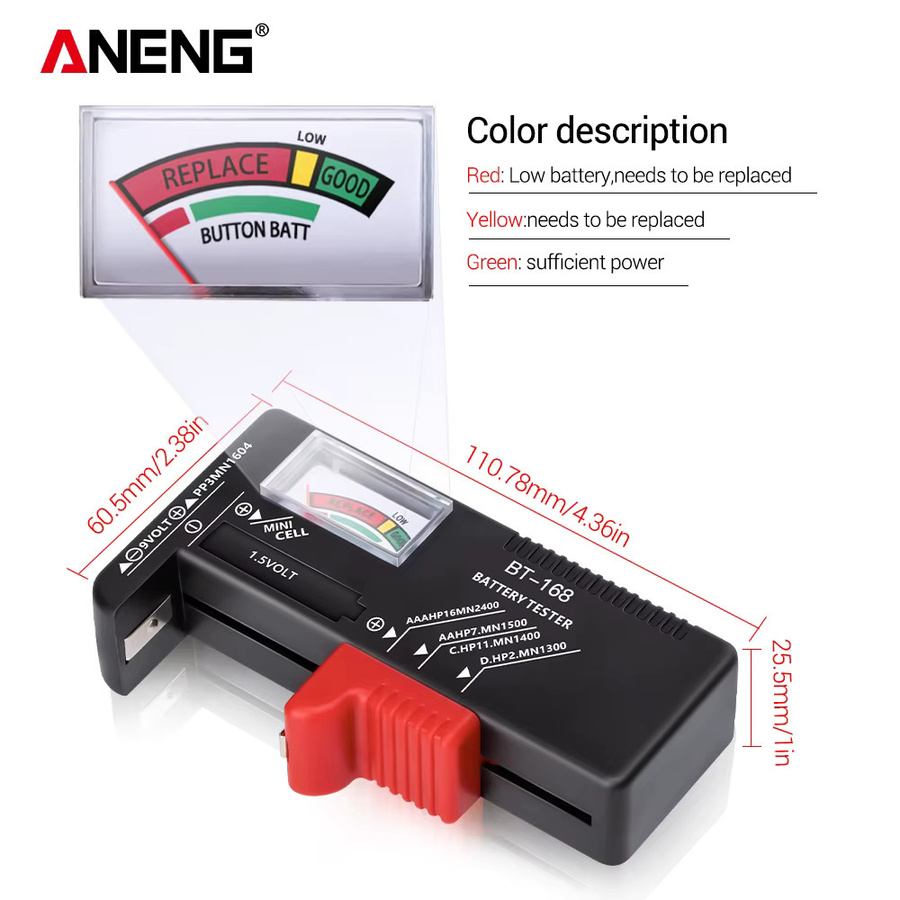 ANENG Batteriebehälter-Tester BT168 Universal-Batterietester für AA, AAA, C, D, 9 V und 1,5 V mit Zeigeranzeige - Bild 3