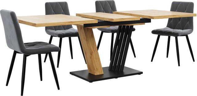 okwish Ausziehtisch in Holzoptik mit Marmormuster, braun, B/T/H: 120 x 80 x 76 cm - Bild 1