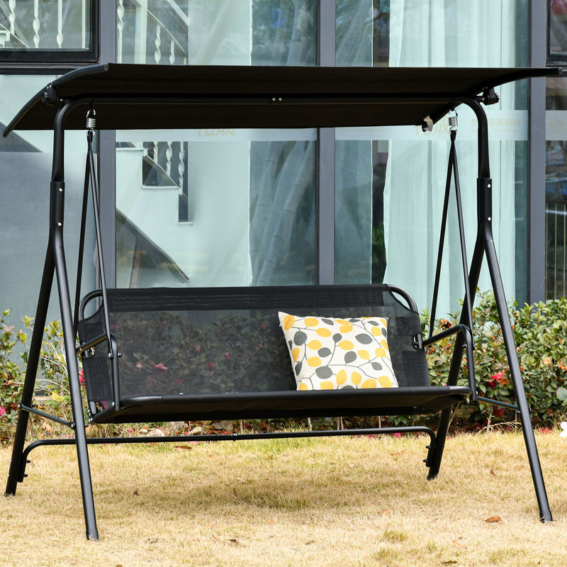 Outsunny Hollywoodschaukel 2-Sitzer mit verstellbarem Sonnendach in Schwarz, UV-beständig, B/T/H: 172 x 110 x 155 cm - Bild 2