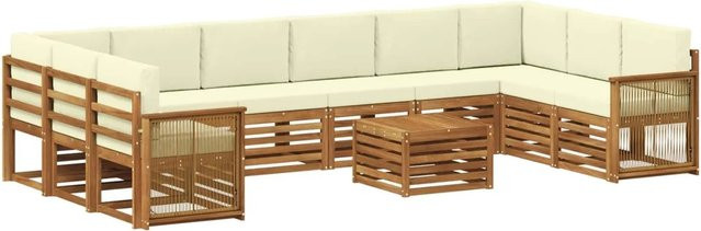 vidaXL Outdoor-Sofagarnitur L-Form aus Akazienholz mit 8 Kissen in Natur und Creme - Bild 1
