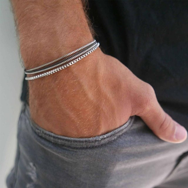 Rui Di Armband-Set Edelstahl, Silber, Vintage, Herren - Bild 1
