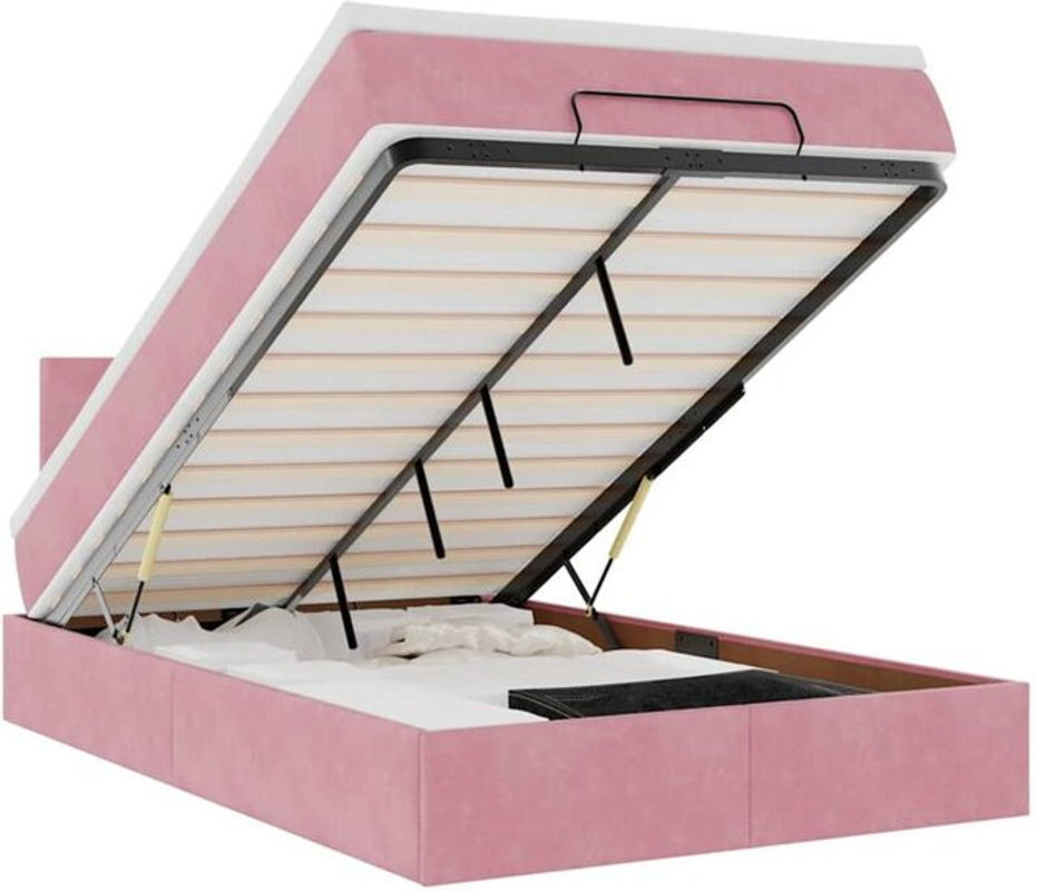 Vidaxl Ottoman Polsterbett mit Matratze in Rosa und Weiß aus Samt, B/T/H: 120 x 200 x 78 cm - Bild 1