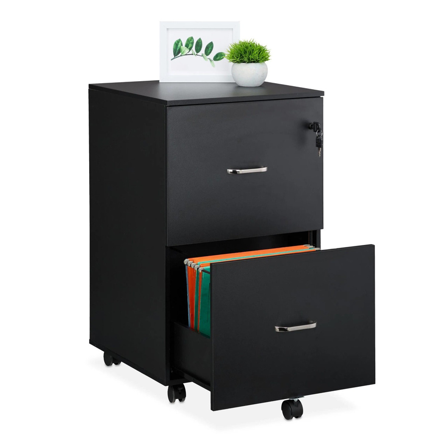 Relaxdays Rollcontainer aus Holzwerkstoff in Schwarz mit Hängeregister und Schloss, B/T/H: 72 x 43 x 46 cm - Bild 2
