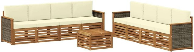 vidaXL Sofagarnitur aus Massivholz Akazie mit 9 Kissen in Beige im modernen Latten-Design - Bild 1