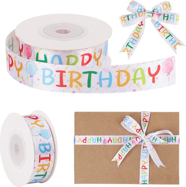 ZQNYCY Bunte Happy Birthday Dekorationsbänder für Geschenkverpackungen und Kindergeburtstage, 9,14 Meter, Mehrfarbig - Bild 1