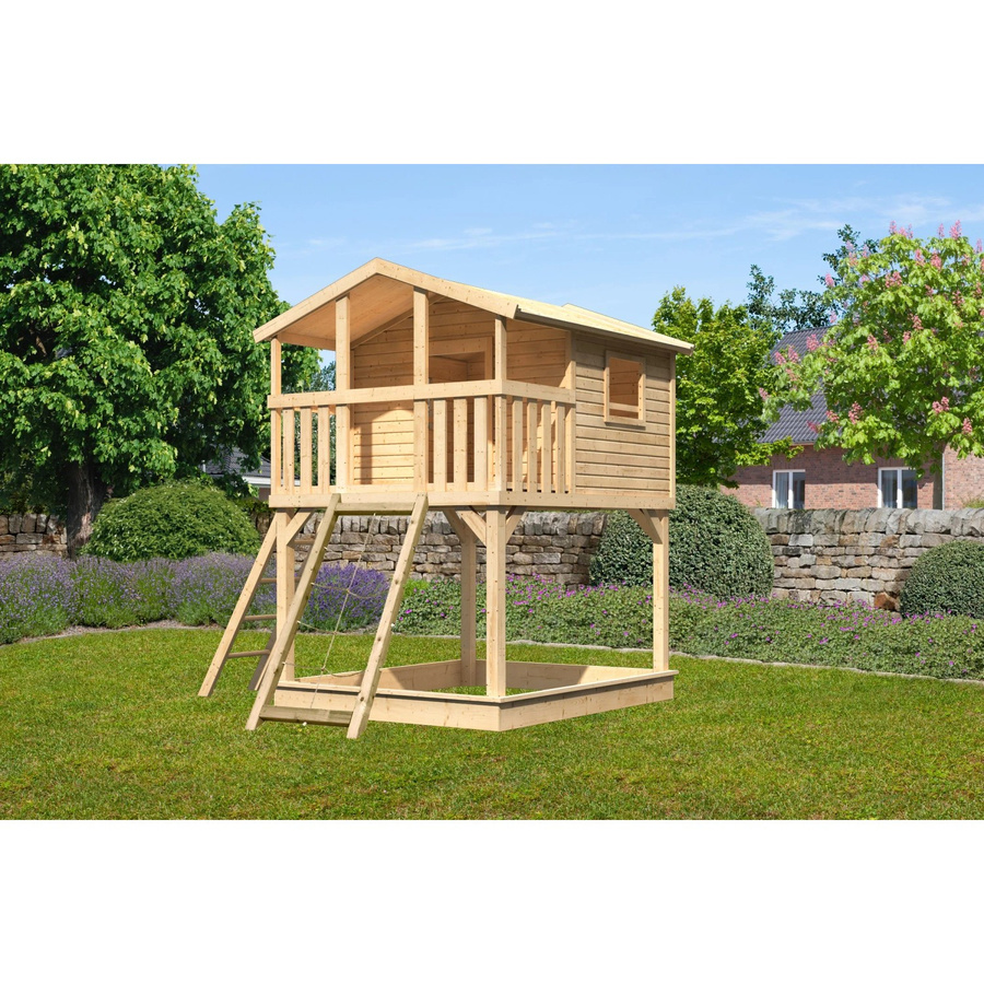 Karibu Stelzenhaus Benjamin mit Netzrampe in Natur-Braun, B/H/T: 198 x 309 x 244 cm - Bild 2