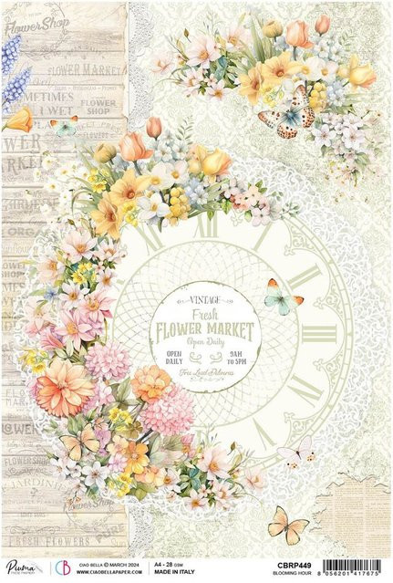 Motiv-Strohseide Ciao Bella Flower Shop - Flower Market in Multicolor, Format A4 - Bild 1