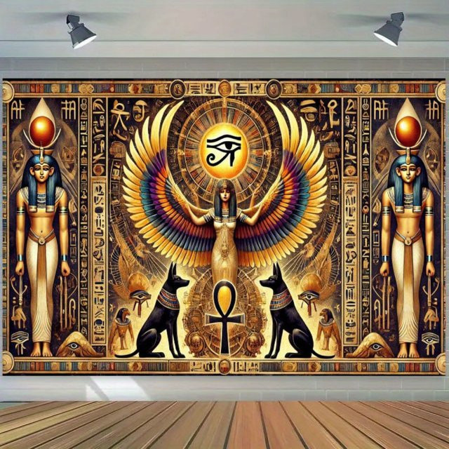 VIKAMA Wandteppich mit der altägyptischen Göttin Isis und dem Horusauge in Multicolour, dekorativer Textil-Wandteppich für dein Wohnzimmer, Breite: 60 cm, Höhe: 40 cm - Bild 1