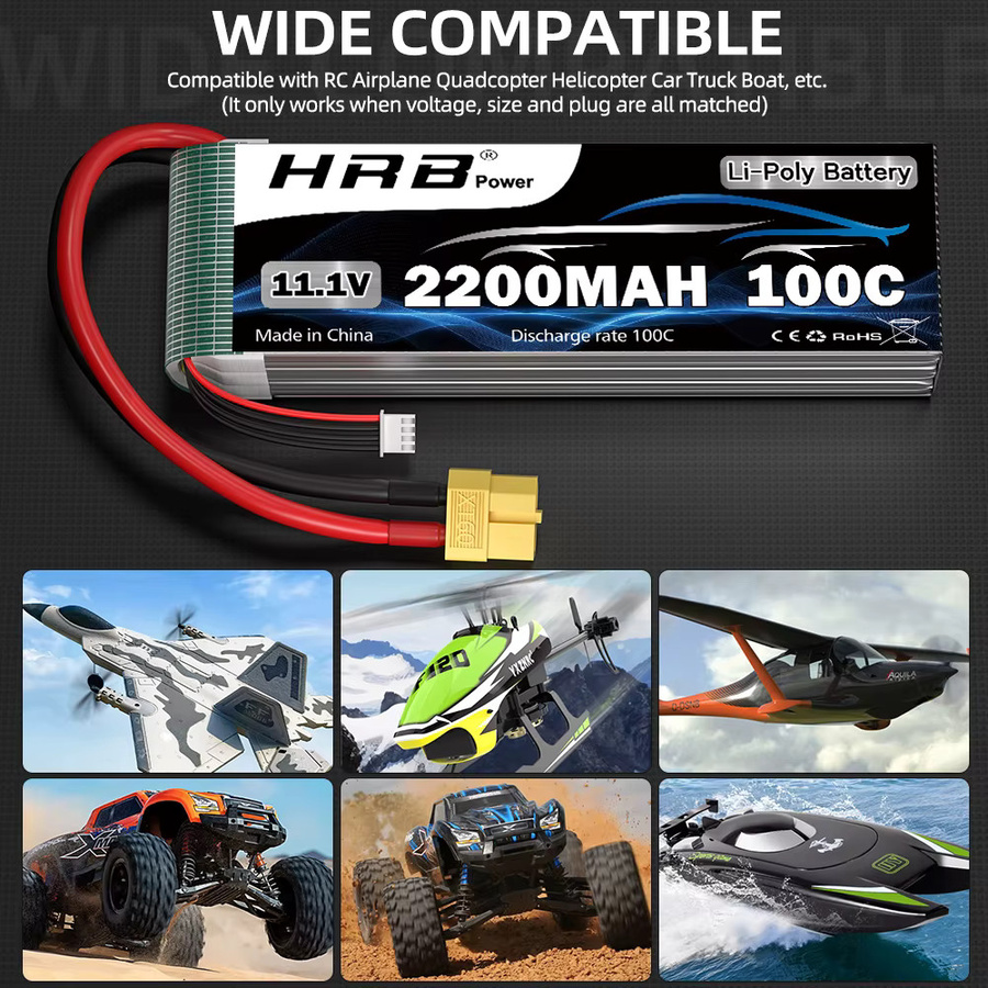 HRB 2 Stück Lipo-Akku 3S 2200mAh 100C mit XT60-Stecker für FPV-Drohnen, Flugzeuge, RC-Autos und Boote - Bild 4