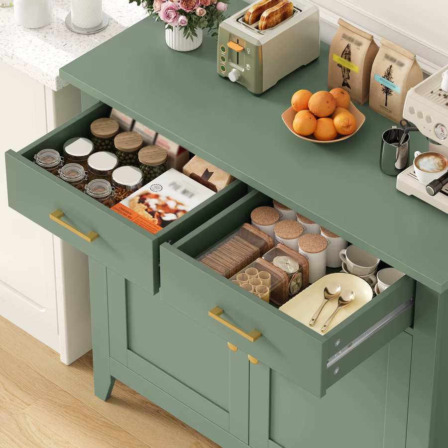 Getone Küchenschrank mit Arbeitsplatte als Sideboard und Buffetschrank mit 2 Schubladen und 2 Türen in Schwarz oder Grün, modern und matt - Bild 3