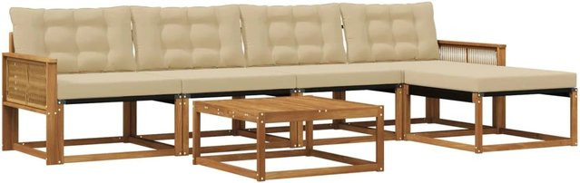vidaXL Outdoor-Sofagarnitur aus Akazienholz mit Textilene und 6 Kissen in Natur-Beige - Bild 1