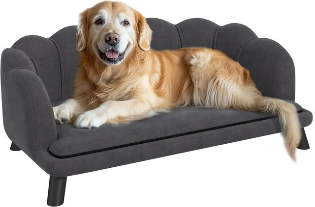 PawHut Hundesofa mit Rückenlehne und Holzbeinen in Dunkelgrau aus Velvet und Holz - Bild 1