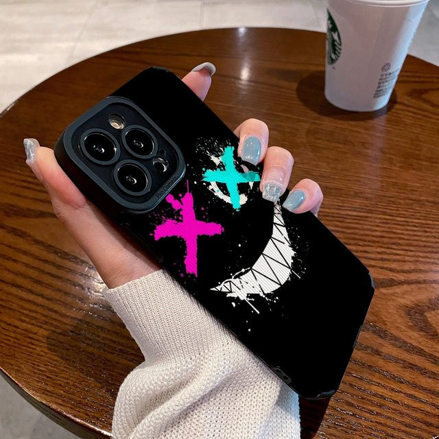 INS Devil Smiling Silikon-Handyhülle für iPhone 11 bis 17 Pro Max Plus, stoßfestes weiches Leder, Farbe: Schwarz - Bild 1