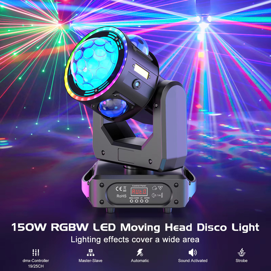 Yiflamefly 3-Achsen Beam Moving Head Licht mit RGBW LED Farbmischung und Lichtstreifen in Schwarz - Bild 2