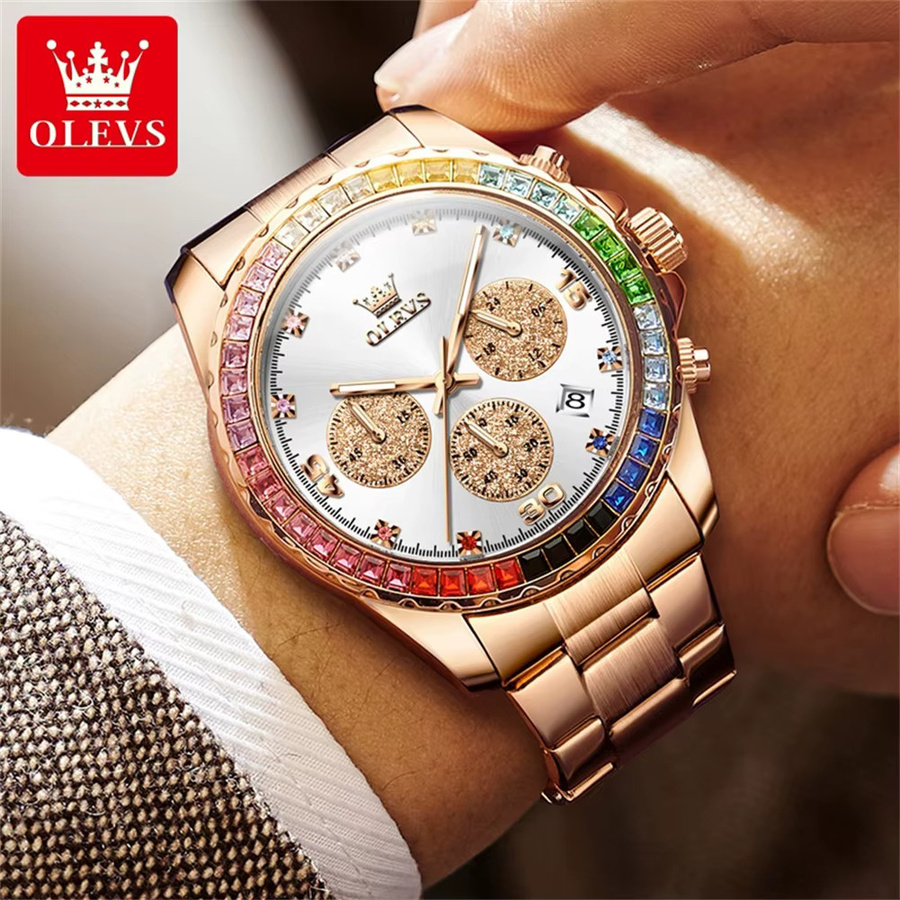 OLEVS Armbanduhr Chronograph, Quarz, Edelstahl, Edelstein, Herren - Bild 3