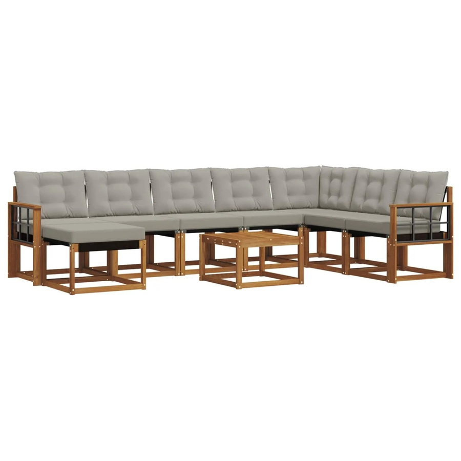 vidaXL Outdoor-Sofagarnitur 9-teilig aus Akazienholz und Textilene in Beige und Grau mit Kissen - Bild 2