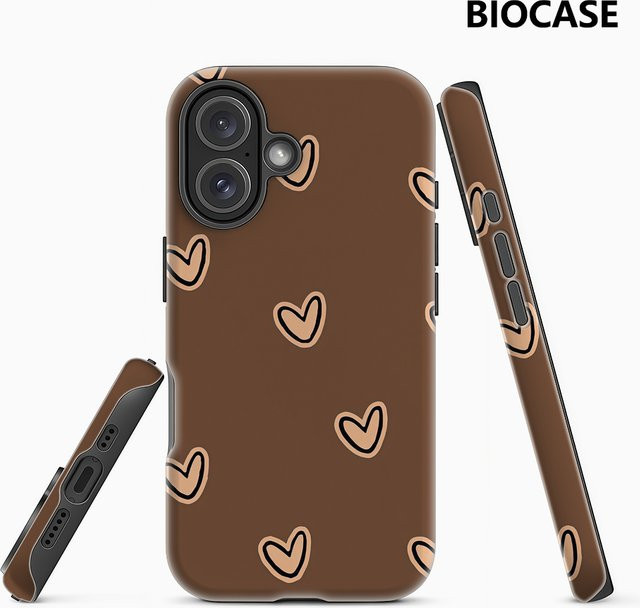 Potdemiel iPhone Hülle mit minimalistischem braunem Herz-Design, doppellagige Rückabdeckung für iPhone 17 16 15 14 13 12 Pro Max Plus - Bild 1