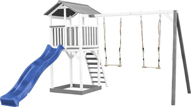 AXI Spielturm Beach Tower mit Doppelschaukel und blauer Rutsche, Grau/Weiß, H x B x T: 242 x 349 x 357 cm - Bild 1