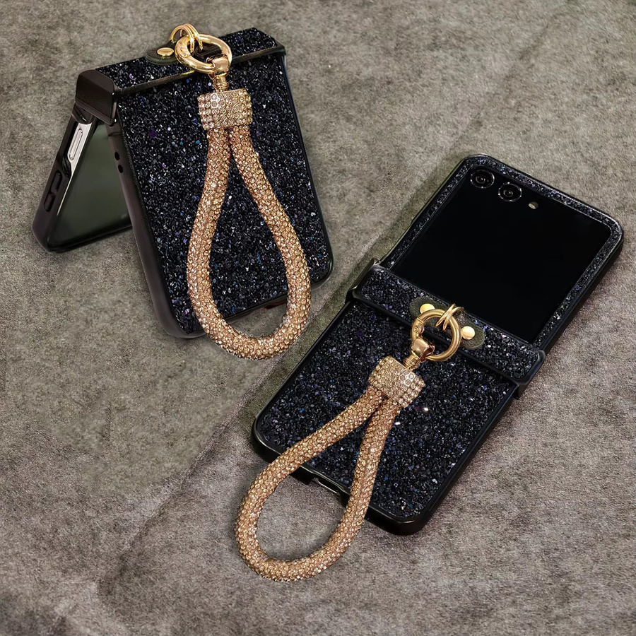 Glänzende Kunstdiamant-Strass-Schutzhülle mit Schlüsselband für Motorola Moto Razr 50 60 70 Ultra, Schwarz, 3-teiliges Set - Bild 4
