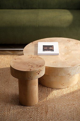 ARADA runder Beistelltisch Jotex in Beige mit glänzender Oberfläche, Durchmesser: 45 cm, Höhe: 35 cm - Bild 1