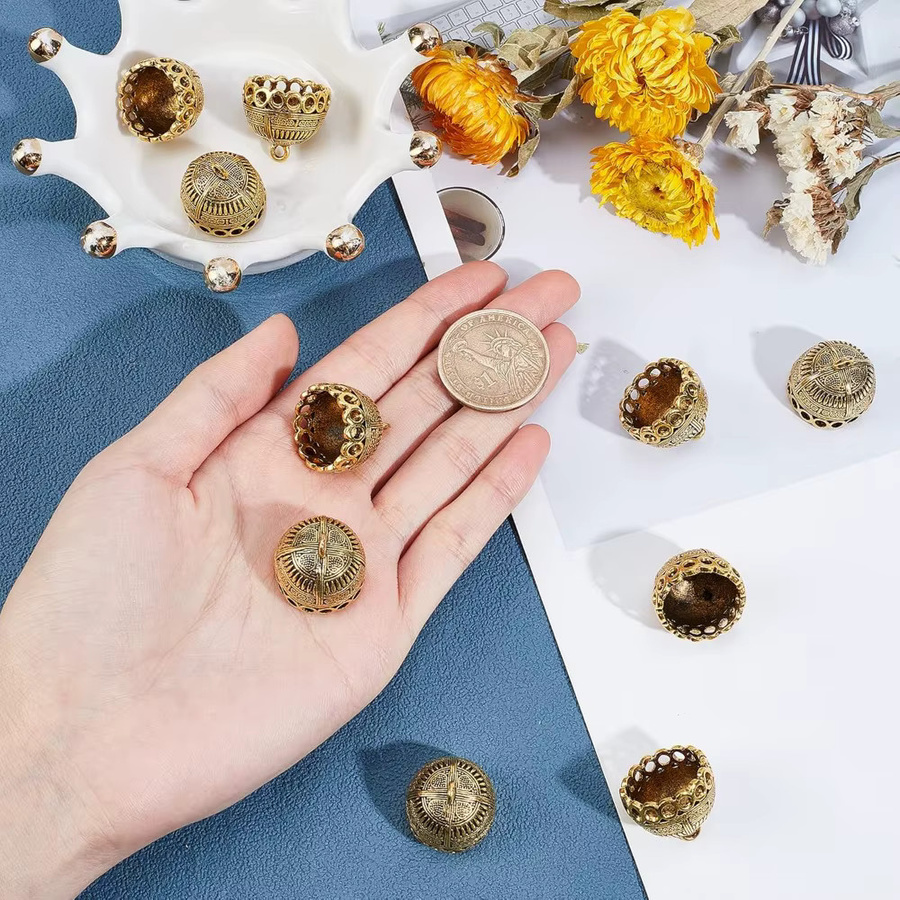 10 Stück Säulen-Metallschnur-Endkappen, tibetischer Stil, goldene Endkappen - Bild 3