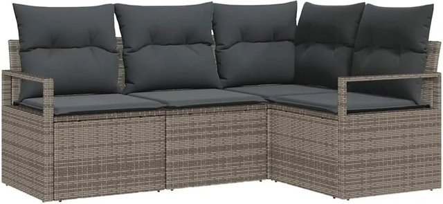 vidaXL L-Shape Sofa Set aus Poly-Rattan in Grau mit Kissen und integriertem Stauraum - Bild 1