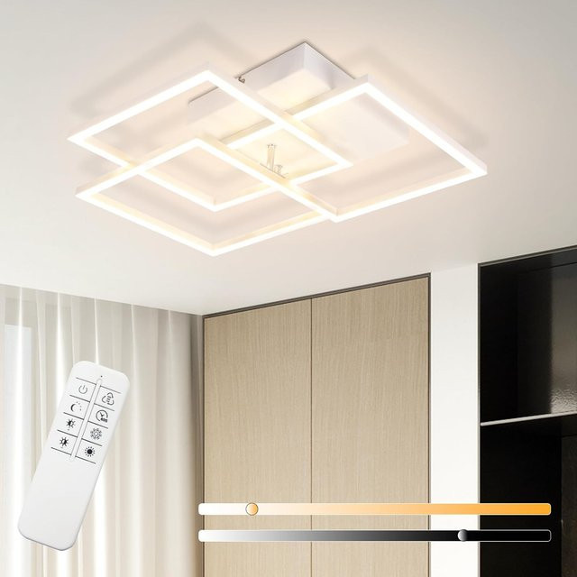 Cliheet LED-Deckenleuchte in Weiß mit 3 Quadraten, 36W, dimmbar mit Fernbedienung, CCT Farbtemperatur für Wohnzimmer, Schlafzimmer, Küche und Kinderzimmer - Bild 1