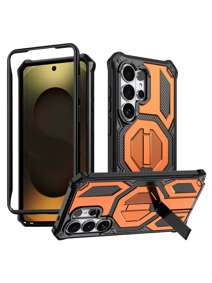 Militärische Panzerung Magnetische Metall-Standhalterung Hülle für Samsung Galaxy S26 Ultra S25 Fe S24 Plus A56 A16 A57 5G mit MagSafe Kompatibilität in Blau und Orange - Bild 5