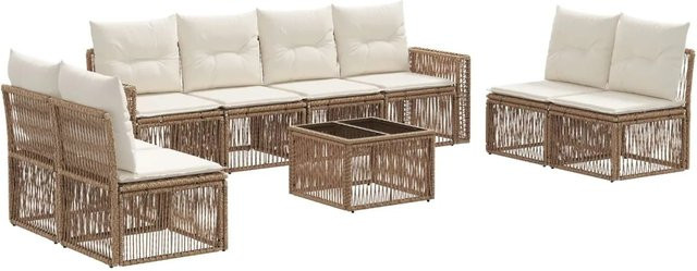 vidaXL Gartensofa-Set 9-teilig in Beige aus Poly-Rattan mit pulverbeschichtetem Stahlgestell und Sitzkissen in U-Form - Bild 1
