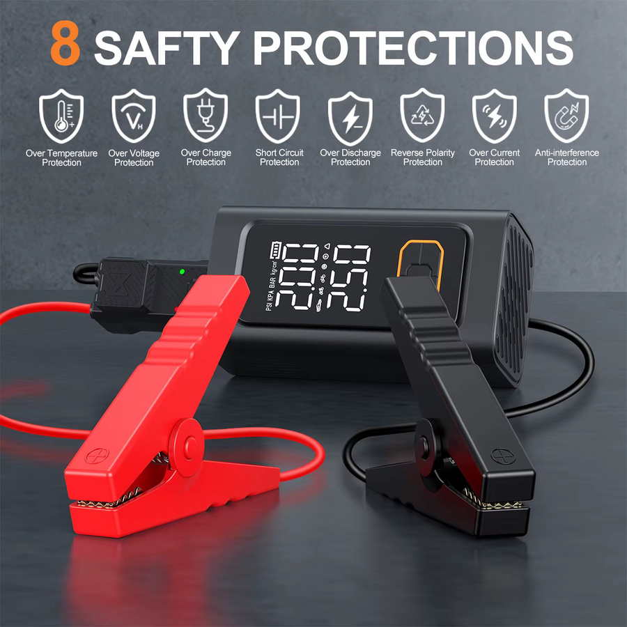 BIUBLE Kabelloser Reifenfüller und Auto-Notstartgerät mit 1500A Batterie-Booster, Powerbank und LED-Taschenlampe, 12V Automatisches Starthilfegerät in Schwarz - Bild 2