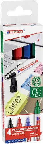 Edding Permanentmarker 400 mit feiner Spitze, 4er-Set, sortiert (Schwarz, Rot, Blau, Grün) - Bild 1