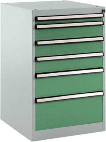 Manuflex BASETEC Schubfachschrank SP1107.6011 Stationär, Resedagrün RAL 6011, 6 Schubfächer, B: 80 cm, T: 50 cm, H: 58 cm - Bild 1