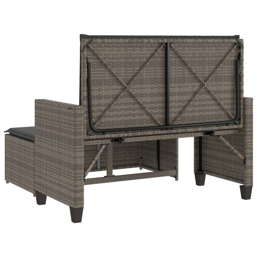 vidaXL Gartenbank aus Polyrattan mit Kissen und Hocker, Grau, B/T/H: 122 x 115 x 97 cm - Bild 3