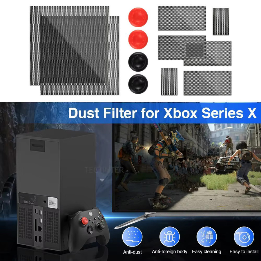 TECTINTER Zubehör-Set für Xbox Serie X mit Staubfilter-Abdeckung und Thumbstick Grip Caps in Schwarz - Bild 3