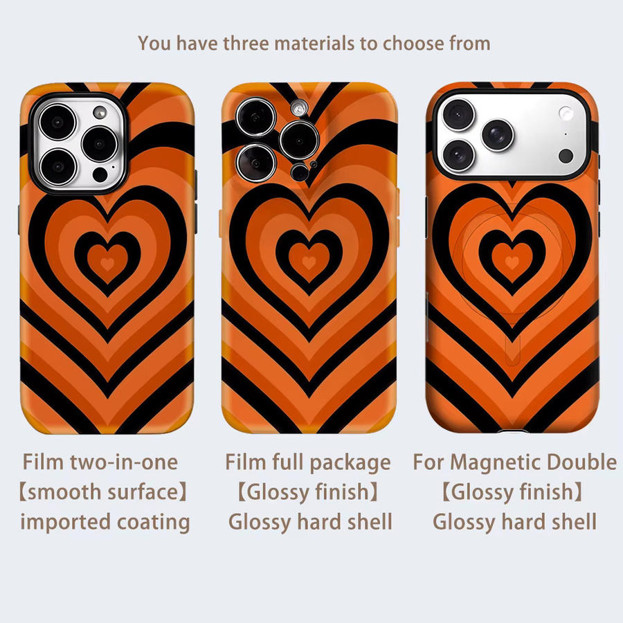 Potdemiel Handyhülle mit Retro Herz-Illusion für iPhone 17 16 15 14 13 Pro Max Plus, robuste Ein- und Doppelschicht-Schutzhülle, Orange - Bild 2