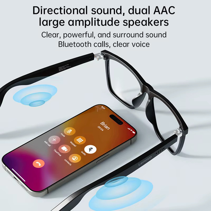 Lenovo Smart Glasses Bluetooth 5.4 Sonnenbrille mit Surround Sound und HD-Anrufgeräuschunterdrückung in Schwarz - Bild 1