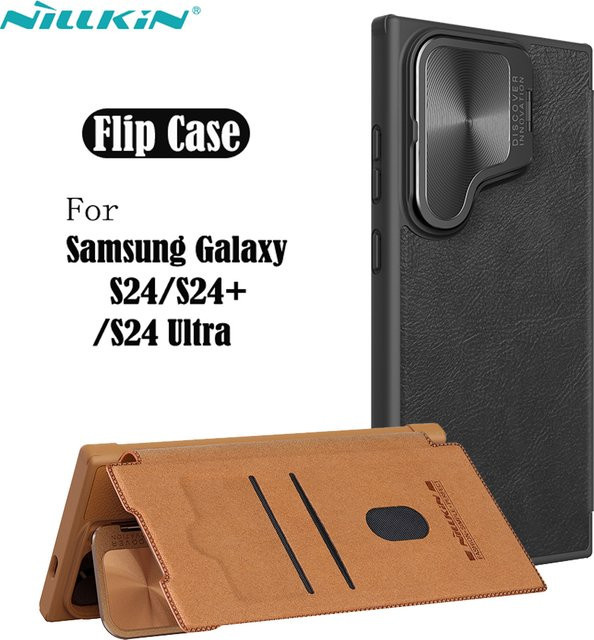 Nillkin Qin Ledertasche Flip-Style mit Kameraabdeckung für Samsung Galaxy S24 Ultra und S24 in Schwarz - Bild 1
