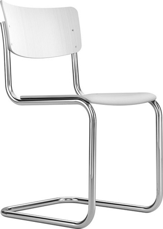 Thonet S 43 Freischwinger mit Cantilever-Gestell in Silber und Weiß