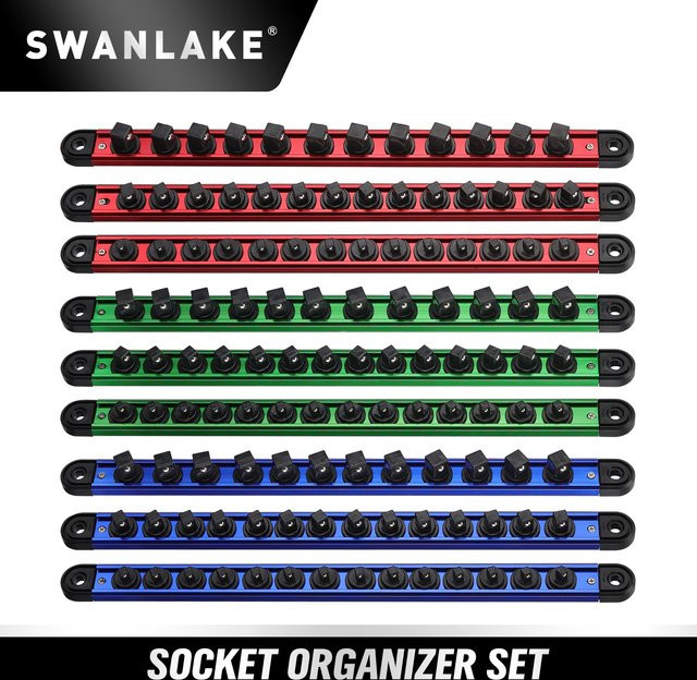 SEDY 9-teiliges magnetisches Steckschlüsselhalter-Organizer-Set für Werkzeugkasten und Schubladen, abnehmbare Steckschlüssel-Tabletts für 1/4, 3/8 und 1/2 Zoll - Bild 1