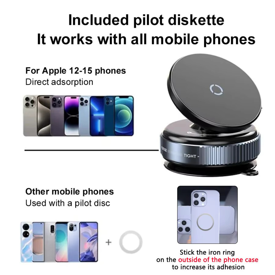 YLZ MagSafe Autotelefonhalterung mit magnetischer Vakuumadsorption und 360 Grad Rotation, Schwarz - Bild 6