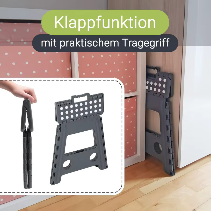 Heimwohl Tritthocker faltbar in Weiss mit Tragegriff und Anti-Rutsch-Beschichtung, Höhe: 40 cm - Bild 3