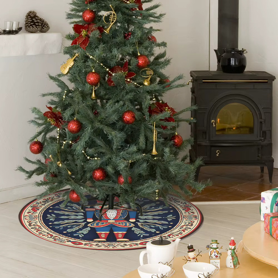 VIKAMA Weihnachtsbaumrock mit Nussknacker-Aufdruck in Multicolour, runder Textil-Baumrock für deine festliche Dekoration - Bild 3