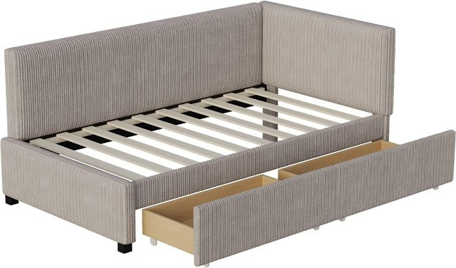 Merax Schlafsofa im Mid-Century-Stil aus Samt mit Schubladen, Grau - Bild 1