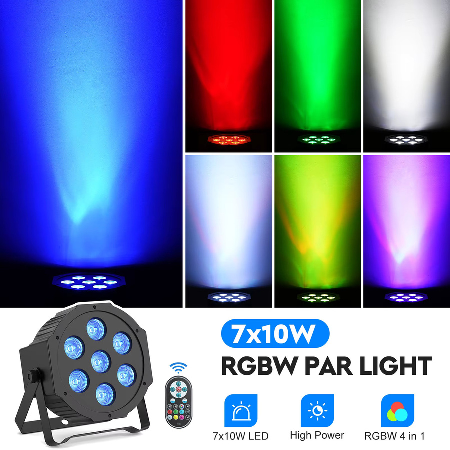 Yiflamefly 4er-Set RGBW LED PAR-Scheinwerfer mit 7x10W Multicolour Effekt, DMX512 Bühnenbeleuchtung in Schwarz für DJ, Party und Show - Bild 2