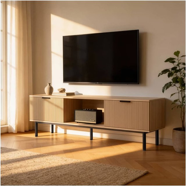 HOME DELUXE TV-Schrank NYLA modern in Braun und Schwarz aus Holz und Metall, Breite: 160 cm, Tiefe: 43 cm, Höhe: 199 cm - Bild 1