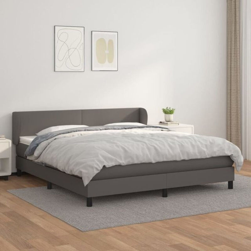 vidaxl Boxspringbett mit Matratze in Grau aus Kunstleder, Breite: 160 cm, Länge: 200 cm - Bild 1