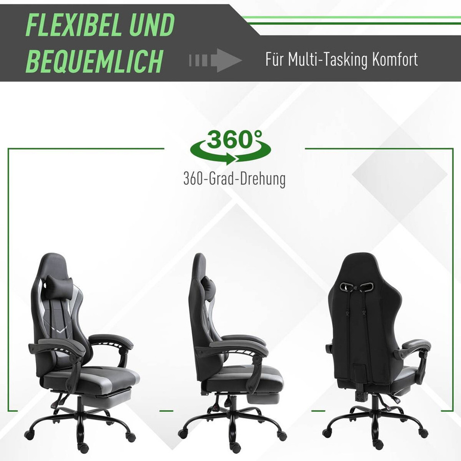 Vinsetto Ergonomischer Gaming Stuhl im Rennstil mit Kopfstütze, Schwarz, B/T/H: 62 x 52 x 128 cm - Bild 6