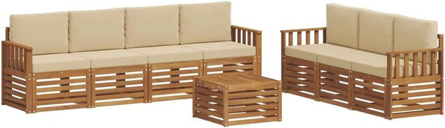 vidaXL Gartenmöbel Set 8-teilig aus Massivholz Akazie in Natur und Beige mit Tisch und Polstern - Bild 1