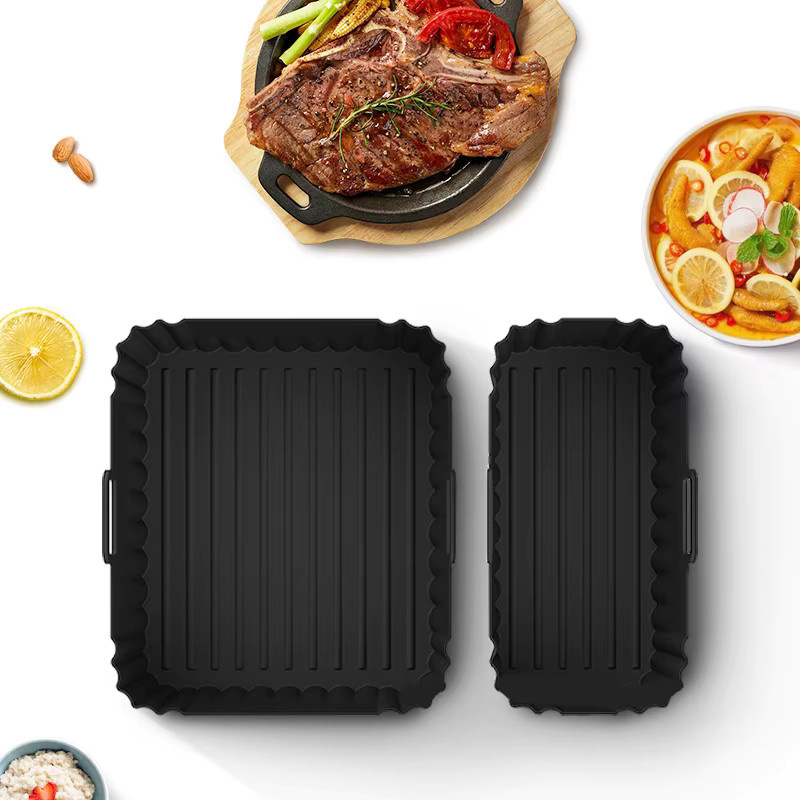 2-teiliges Set Tefal Silikon Luftfritteuse-Einlagen in Schwarz, kompatibel mit Tefal Easy Fryer Dual Basket Ey901840 - Bild 1